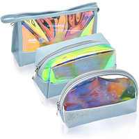Набор из 3 предметов, дорожная лазерная прозрачная кожаная косметичка из ПВХ, сумка-органайзер для макияжа для женщин, водостойкая