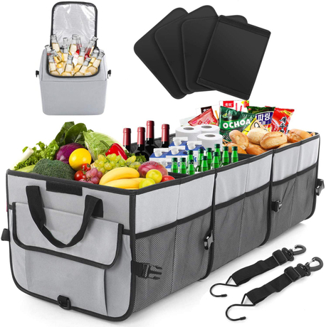 Amazon Hot Deals Многофункциональный портативный органайзер для багажника автомобиля большой емкости, складной с сумкой-холодильником