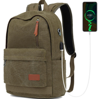 Рюкзак ноутбука холста, водоустойчивый рюкзак школы с рюкзаком колледжа зарядки УСБ